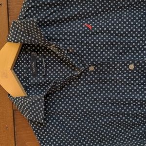 Nautica, 3/4 sleeve, navy white print, collared cotton shirt